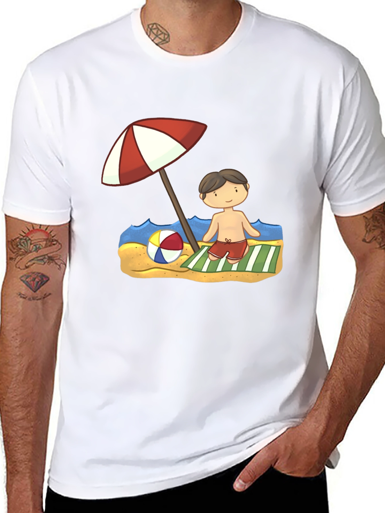 Beach Boy Cartoon Graphic Tee - Black