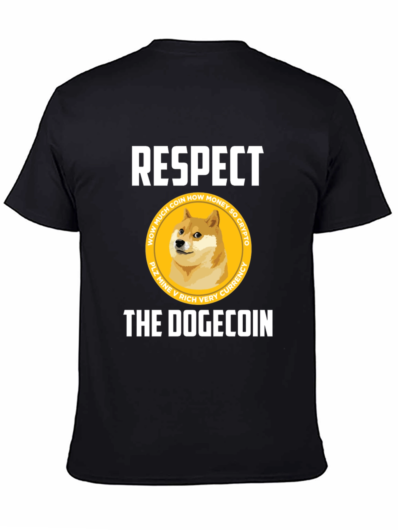 Respect The Dogecoin Black T-Shirt Crypto Humor