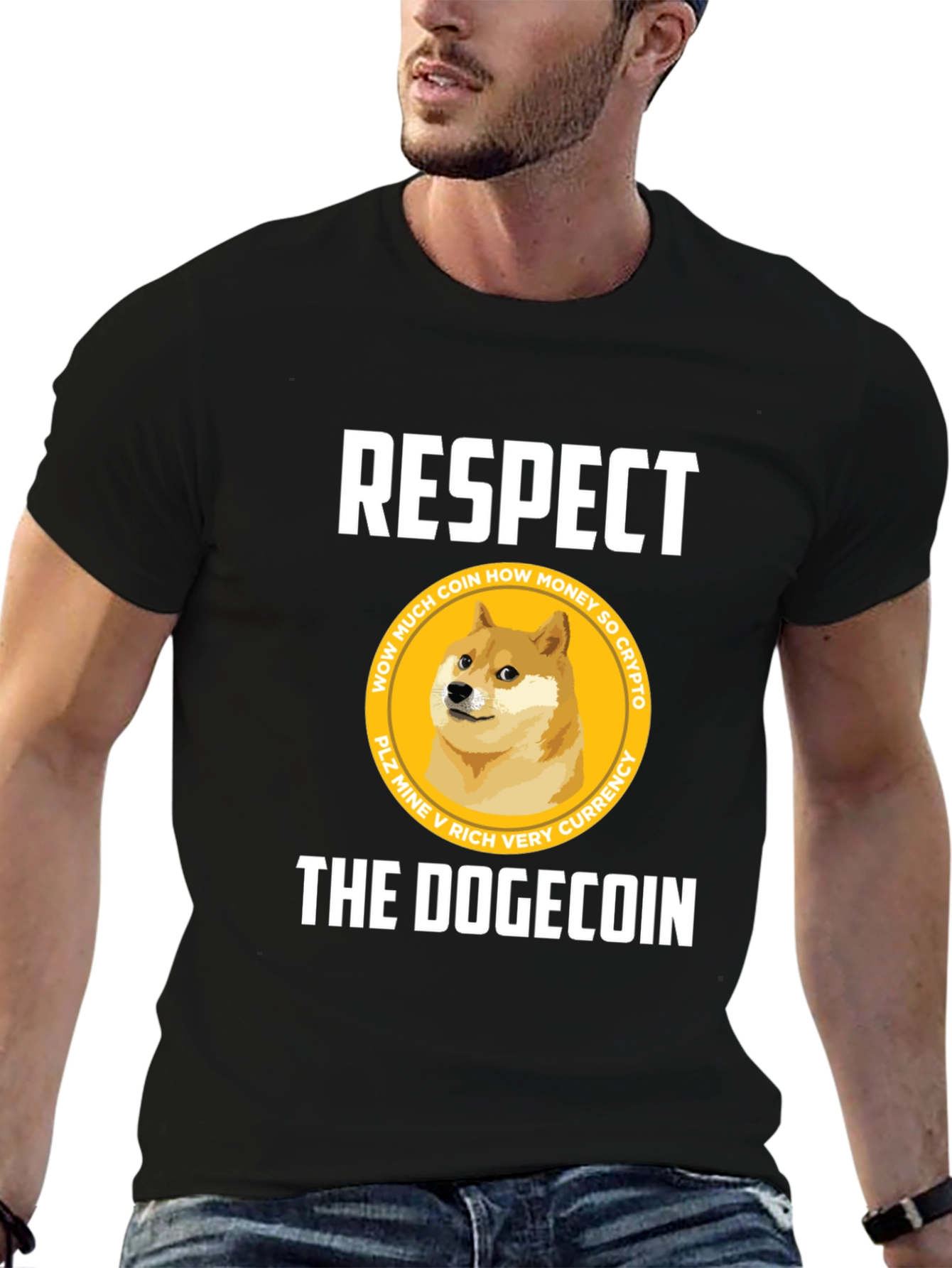 Respect The Dogecoin Black T-Shirt Crypto Humor