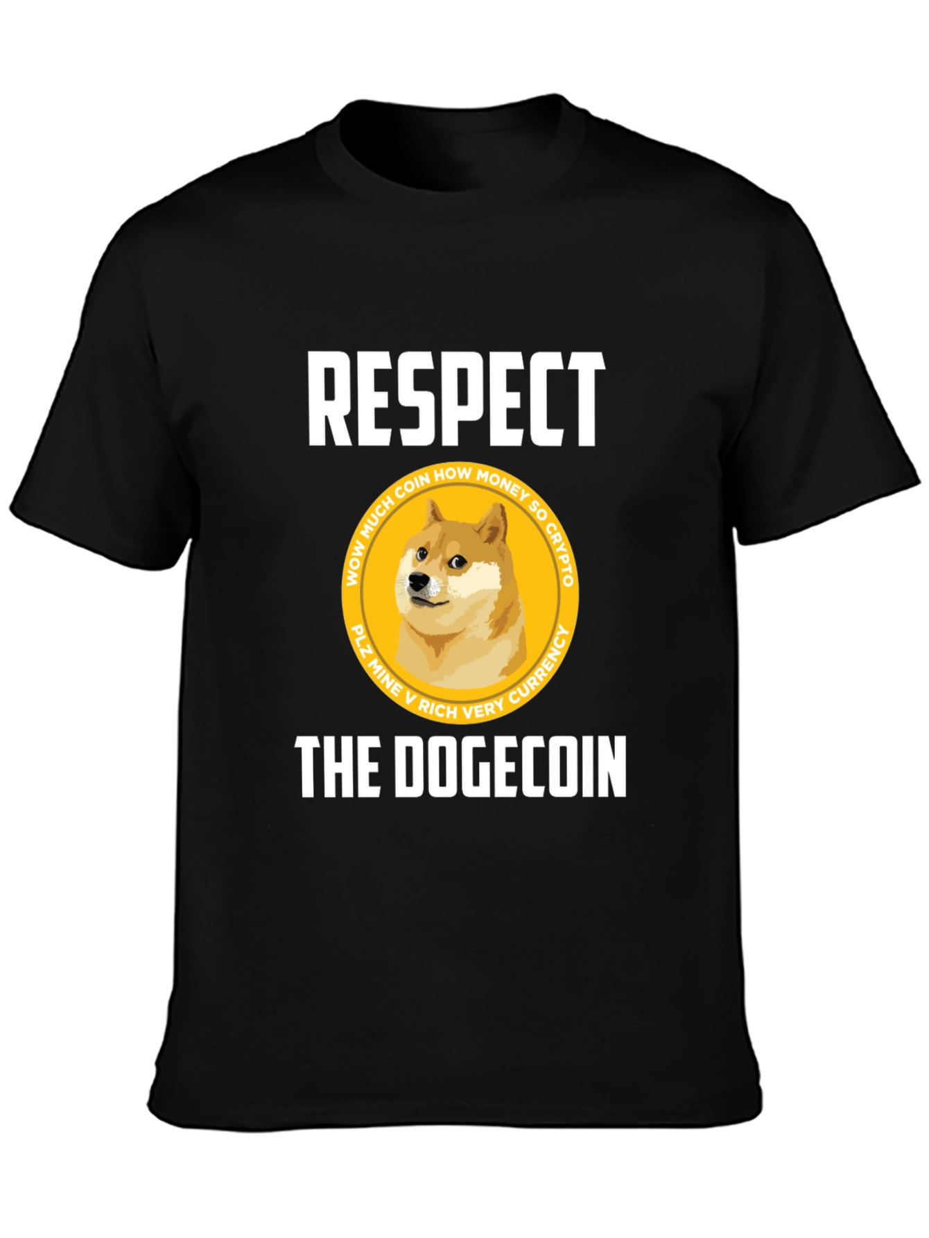 Respect The Dogecoin Black T-Shirt Crypto Humor