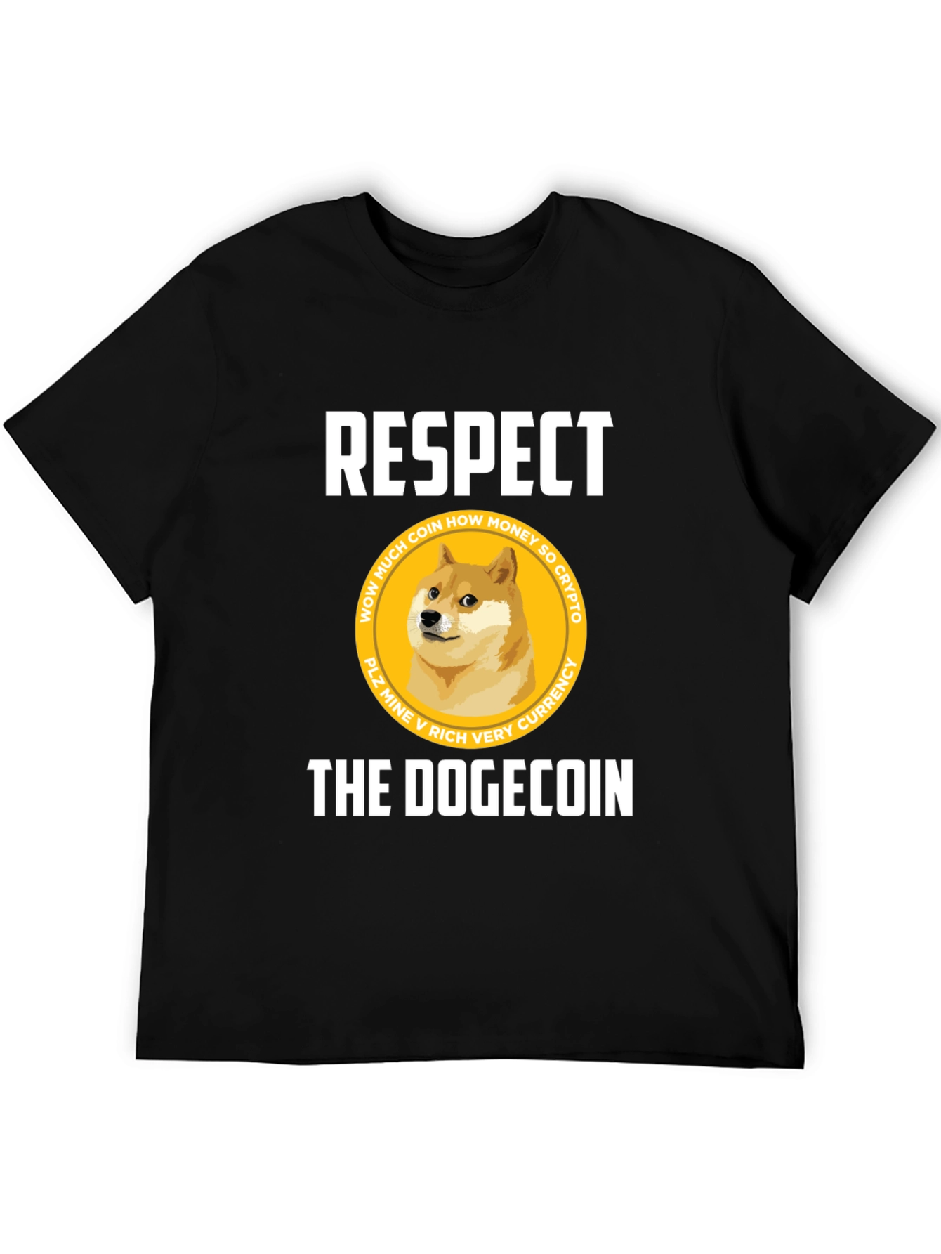 Respect The Dogecoin Black T-Shirt Crypto Humor