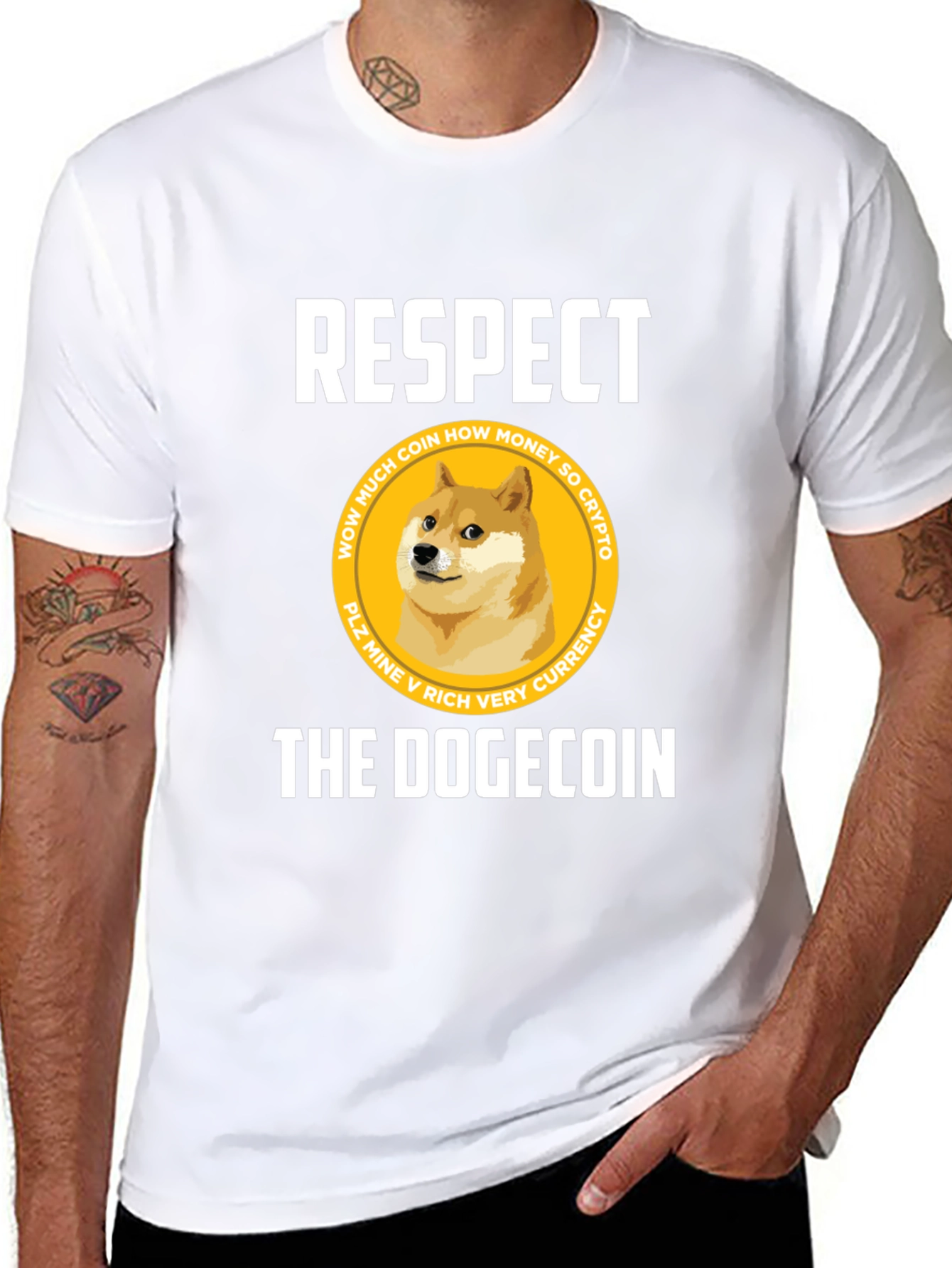 Respect The Dogecoin Black T-Shirt Crypto Humor