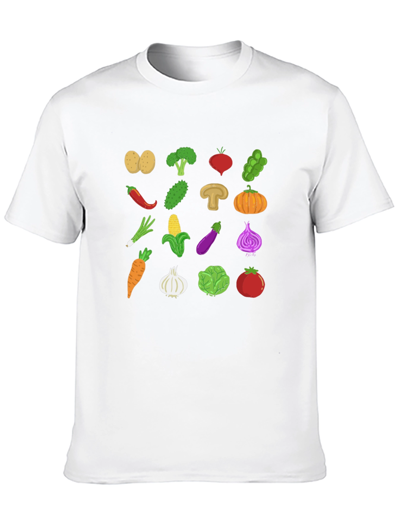 Vegetable Pattern Black Crew Neck T-Shirt