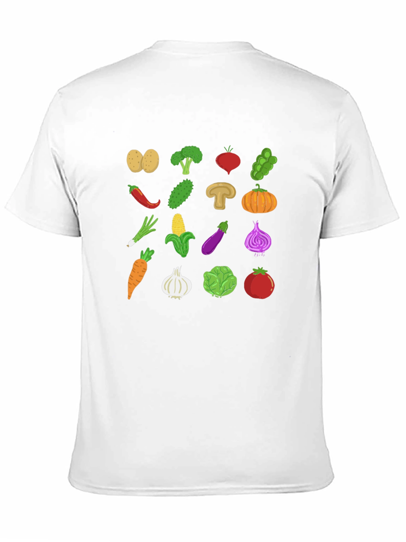 Vegetable Pattern Black Crew Neck T-Shirt