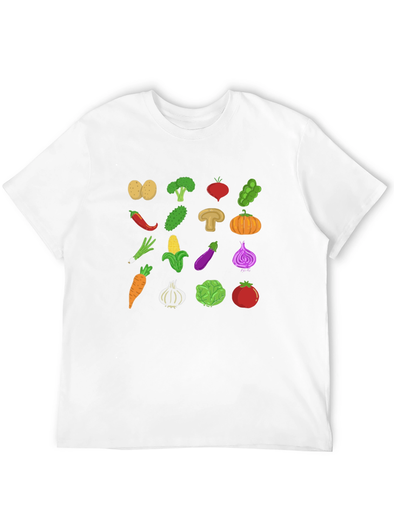 Vegetable Pattern Black Crew Neck T-Shirt
