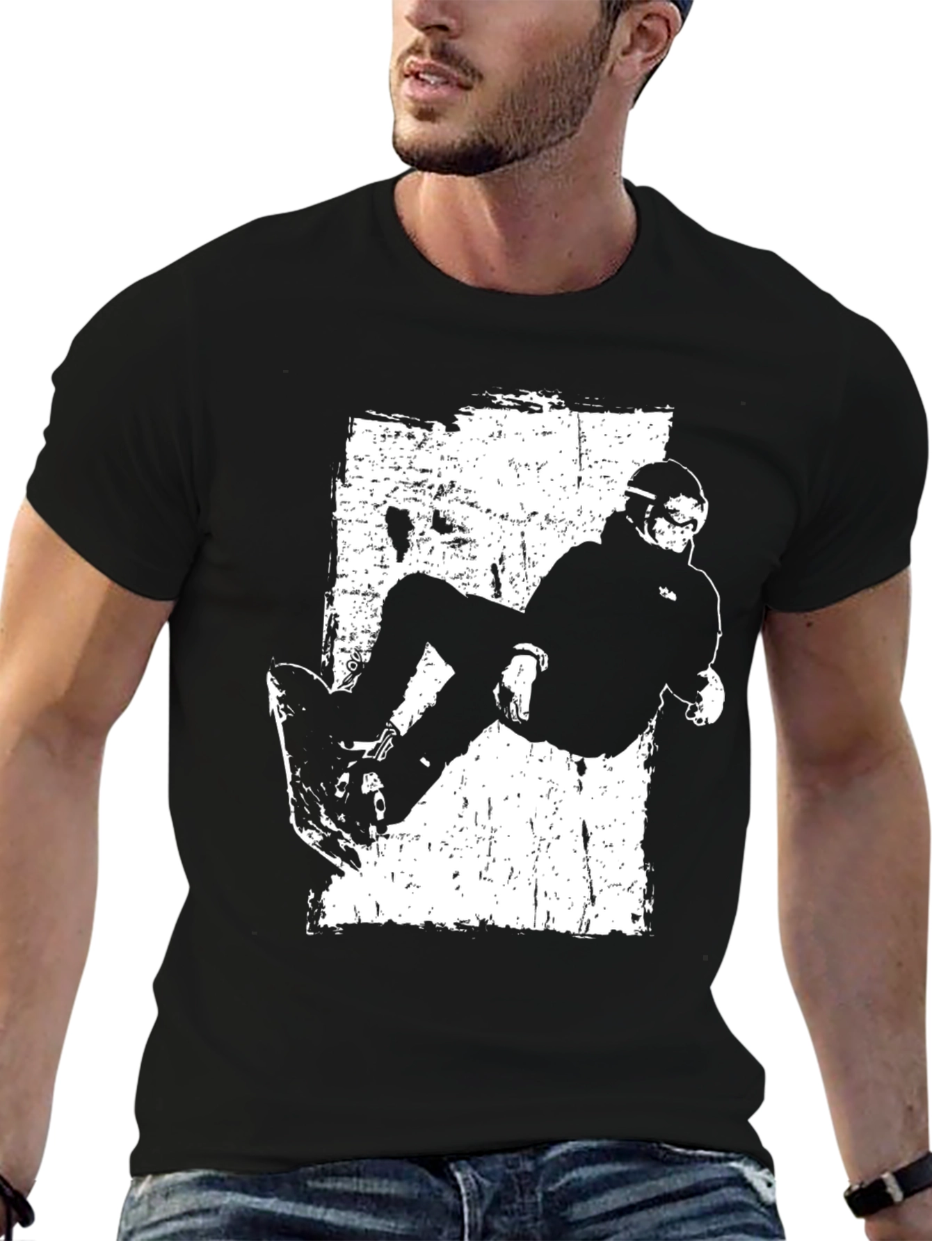 Skateboarder Graphic Tee - Black Cotton Casual Wear