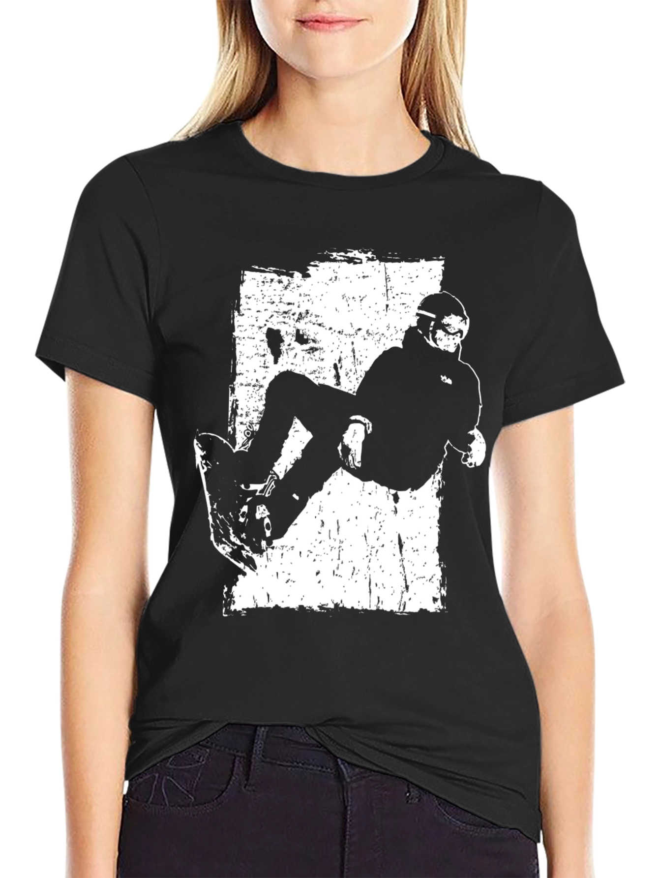 Skateboarder Graphic Tee - Black Cotton Casual Wear