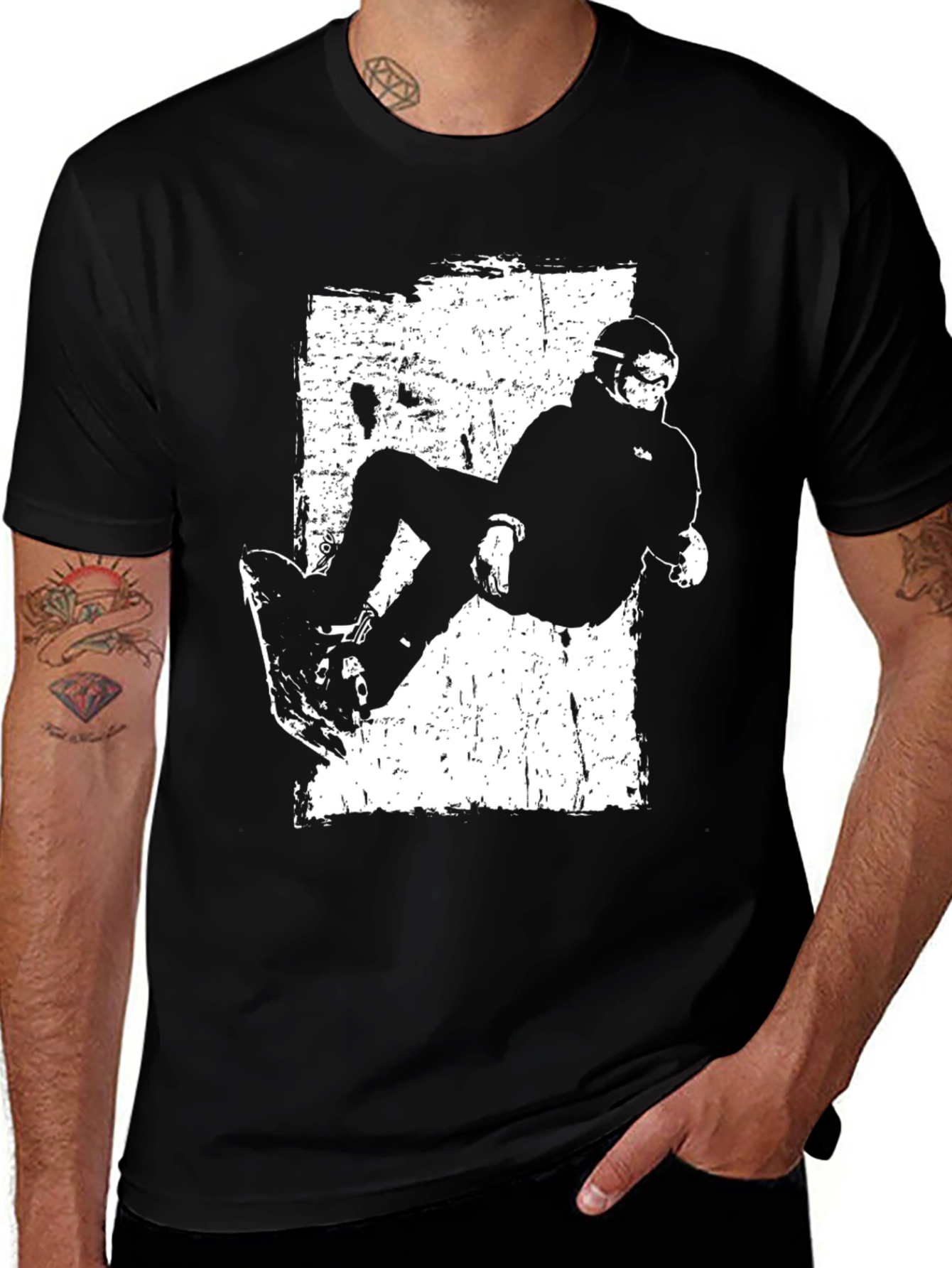 Skateboarder Graphic Tee - Black Cotton Casual Wear