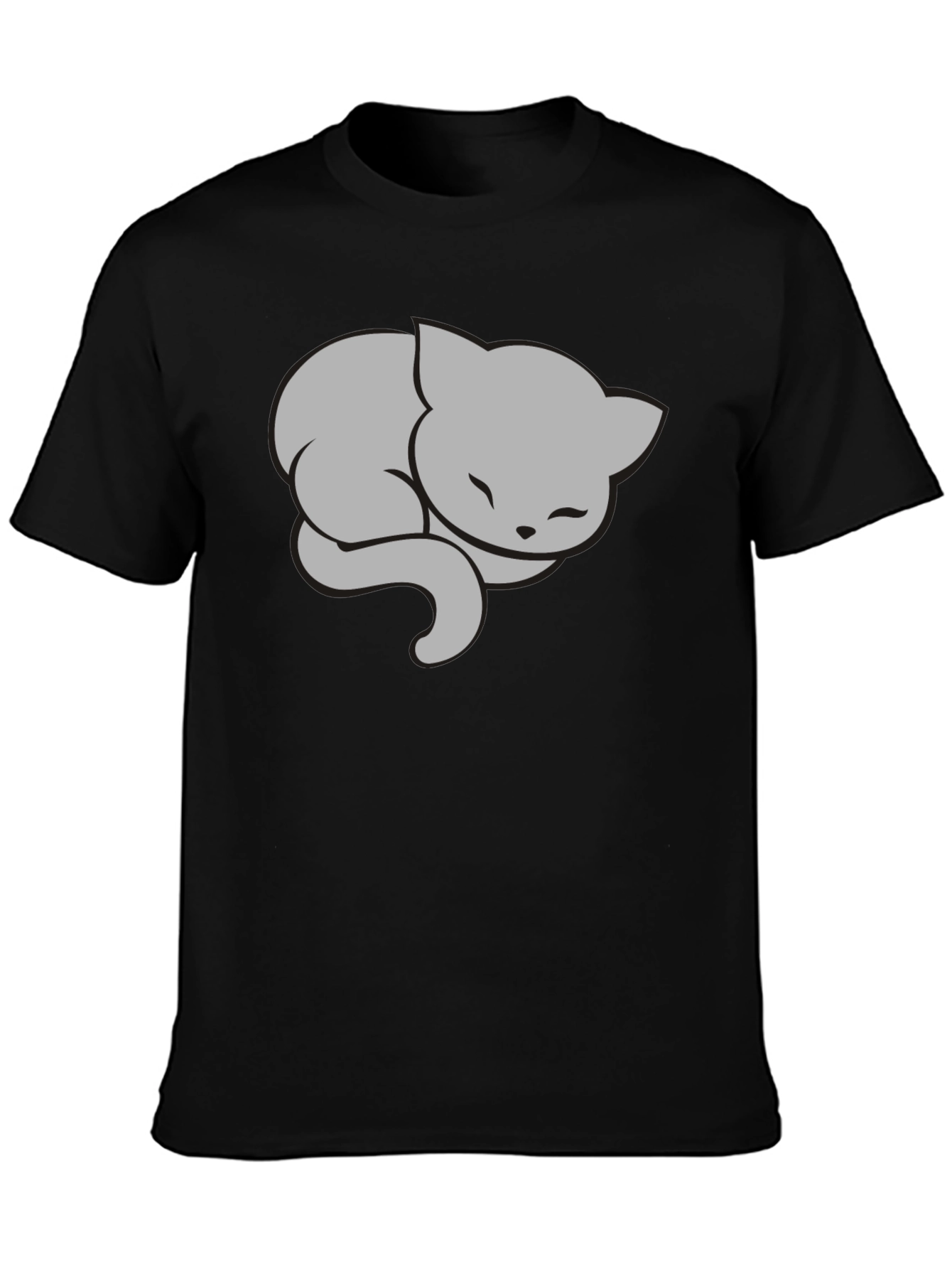 Sleeping Cat Graphic Tee - Stylish Black T-Shirt
