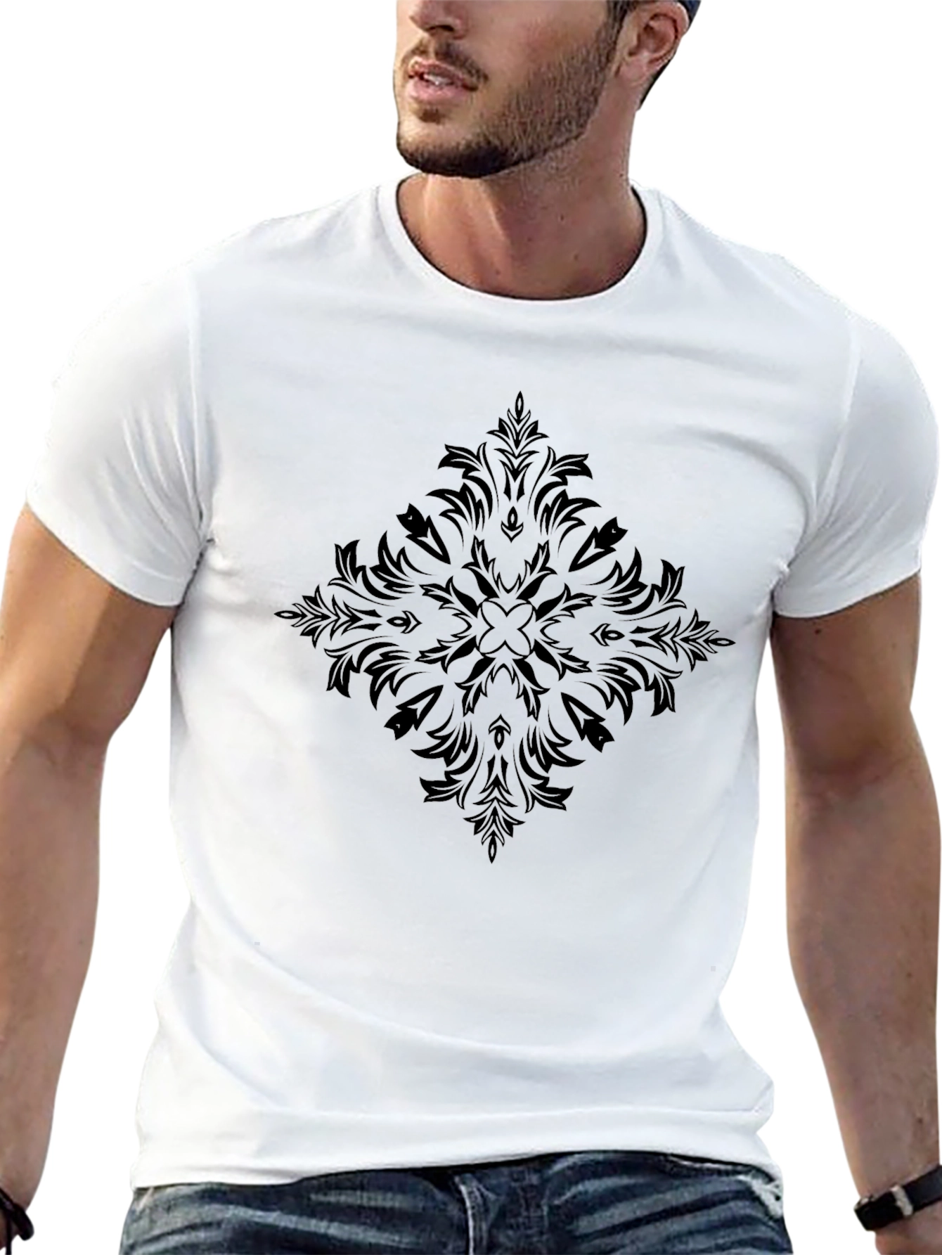 Elegant Black Floral Diamond Graphic Tee