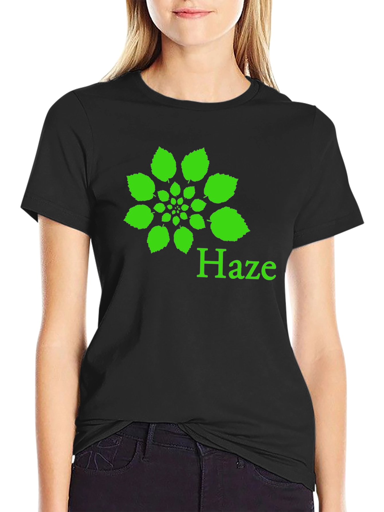 Haze Leaf Graphic Black T-Shirt