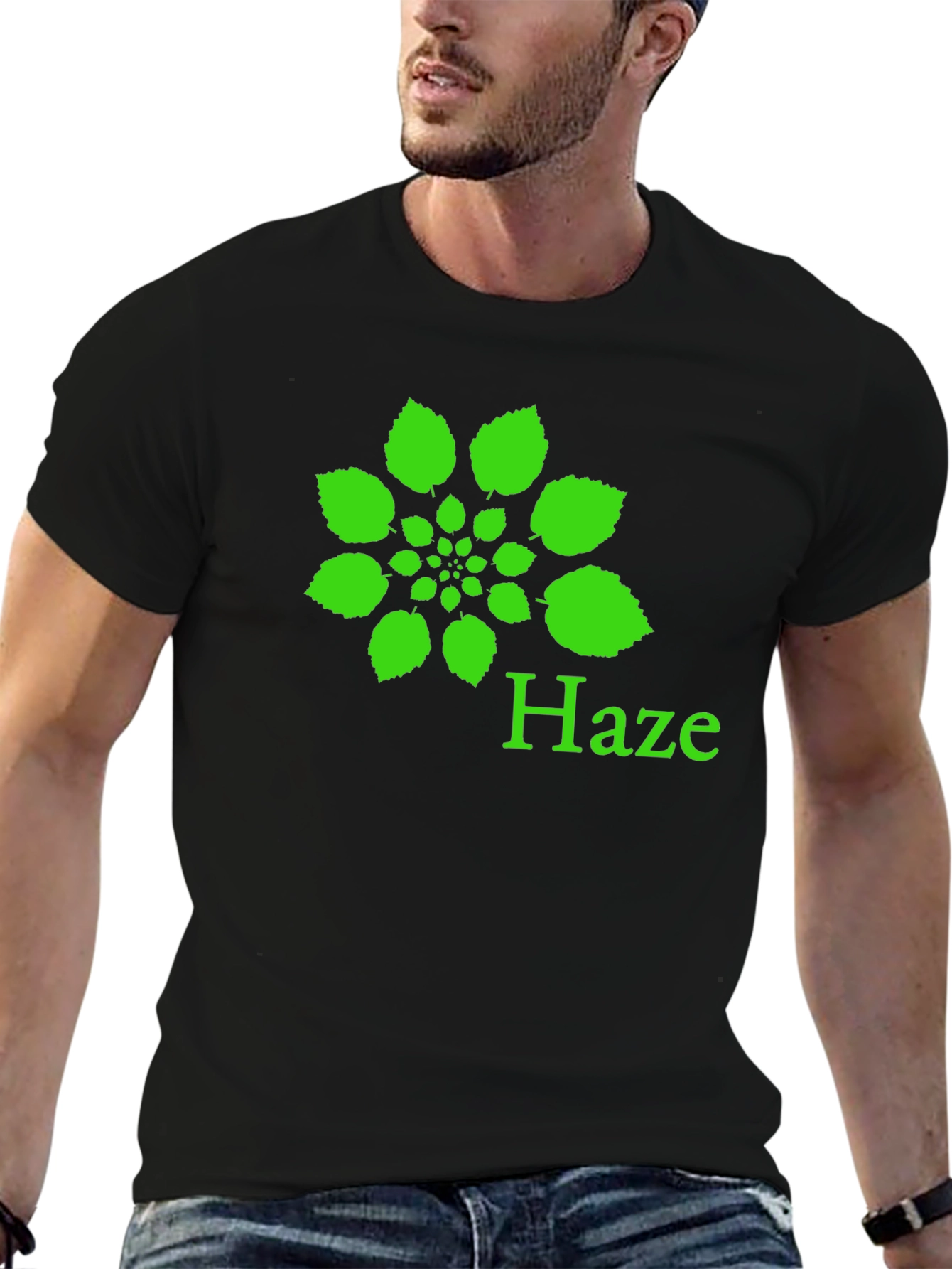 Haze Leaf Graphic Black T-Shirt