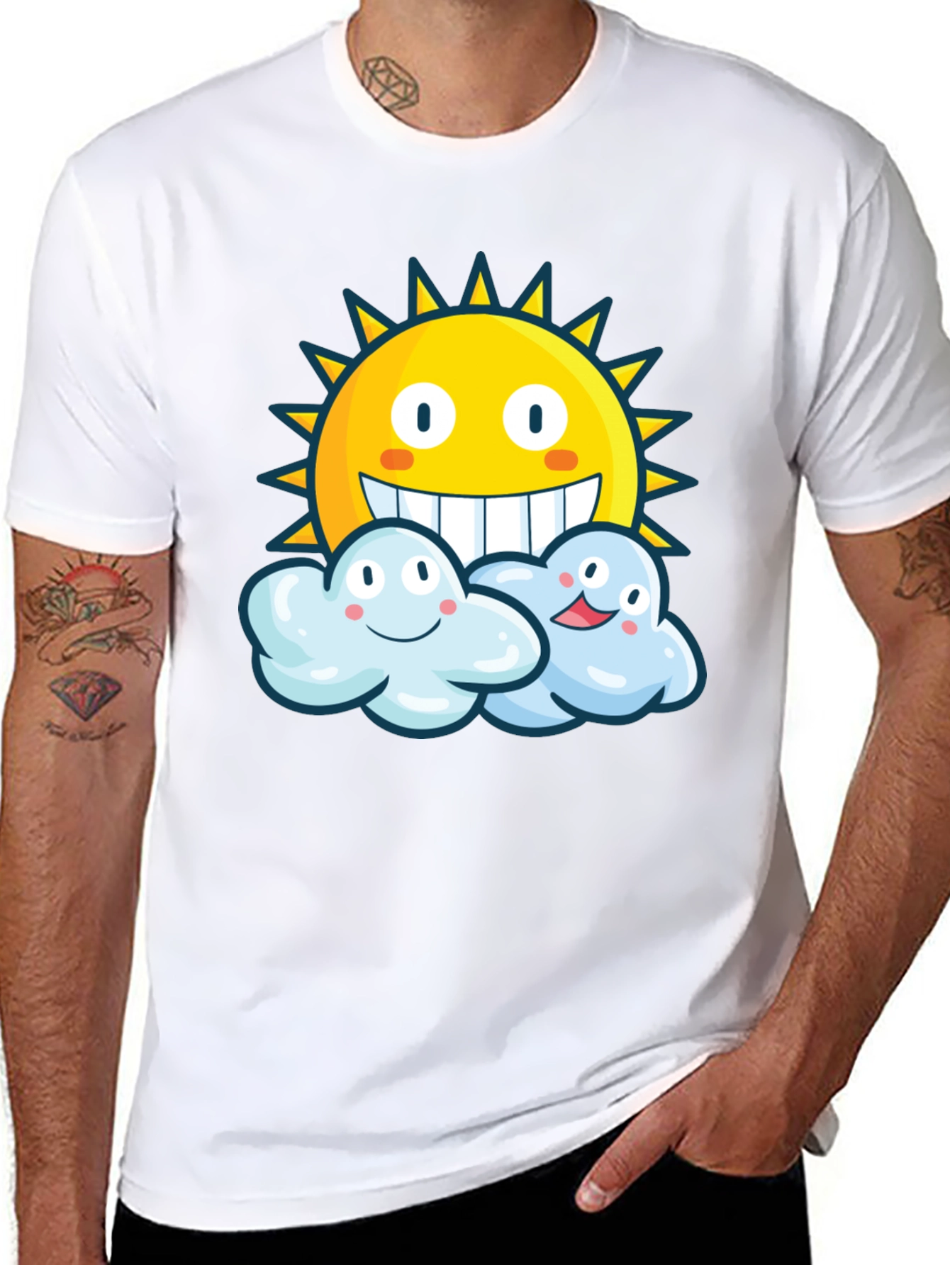 Happy Sun & Clouds Black T-Shirt