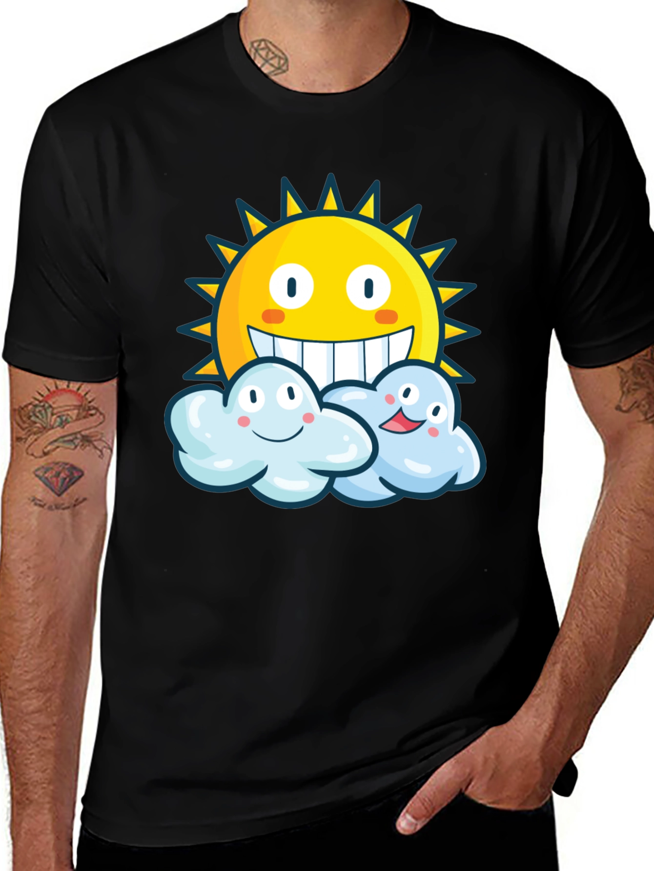 Happy Sun & Clouds Black T-Shirt