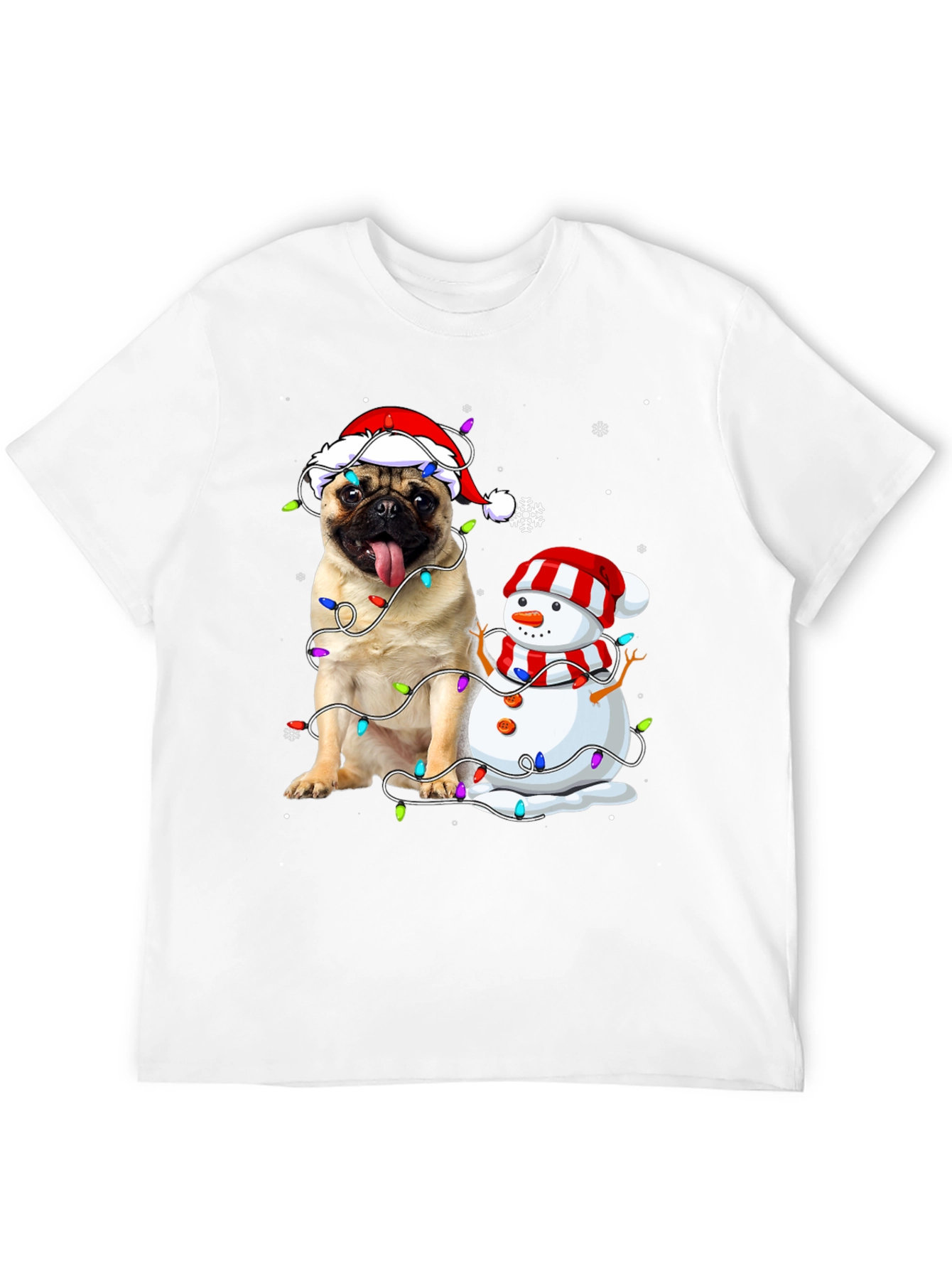 Festive Pug & Snowman Christmas T-Shirt