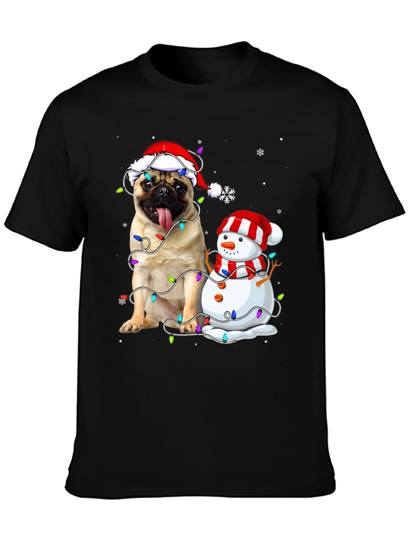 Festive Pug & Snowman Christmas T-Shirt