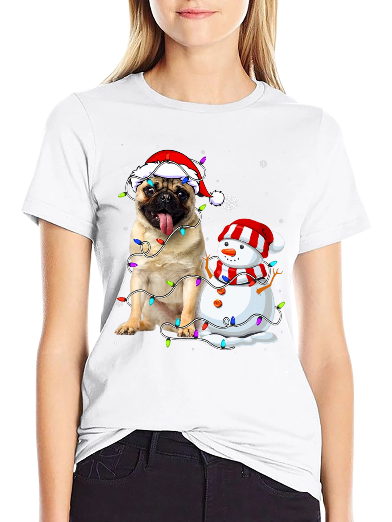 Festive Pug & Snowman Christmas T-Shirt