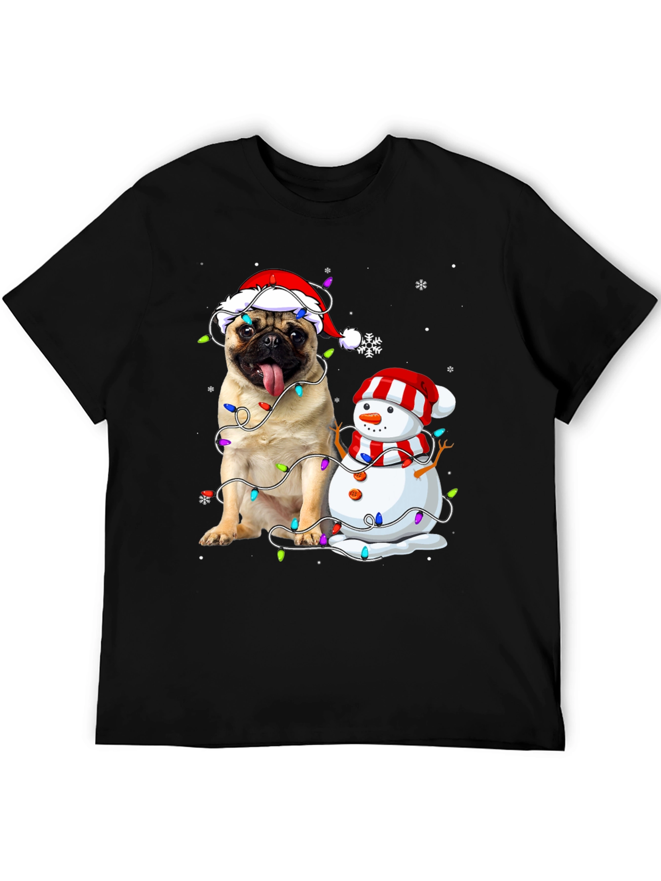 Festive Pug & Snowman Christmas T-Shirt