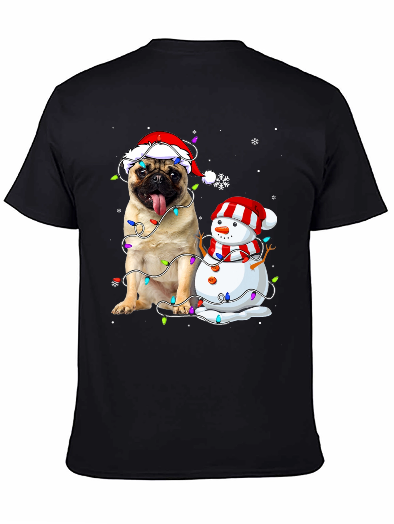 Festive Pug & Snowman Christmas T-Shirt