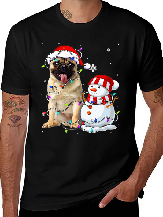 Festive Pug & Snowman Christmas T-Shirt