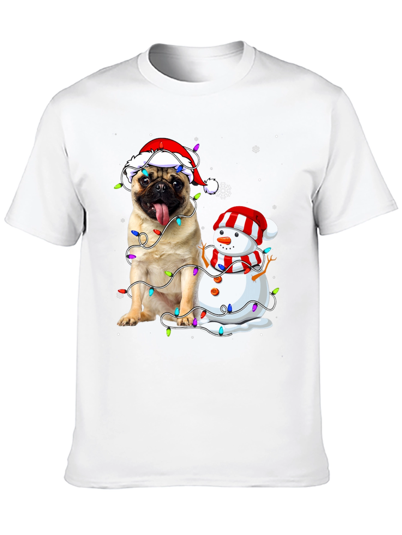 Festive Pug & Snowman Christmas T-Shirt