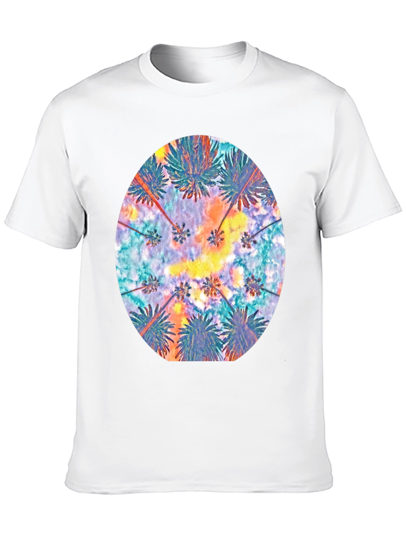 Tropical Palm Tee - Black Cotton Comfort