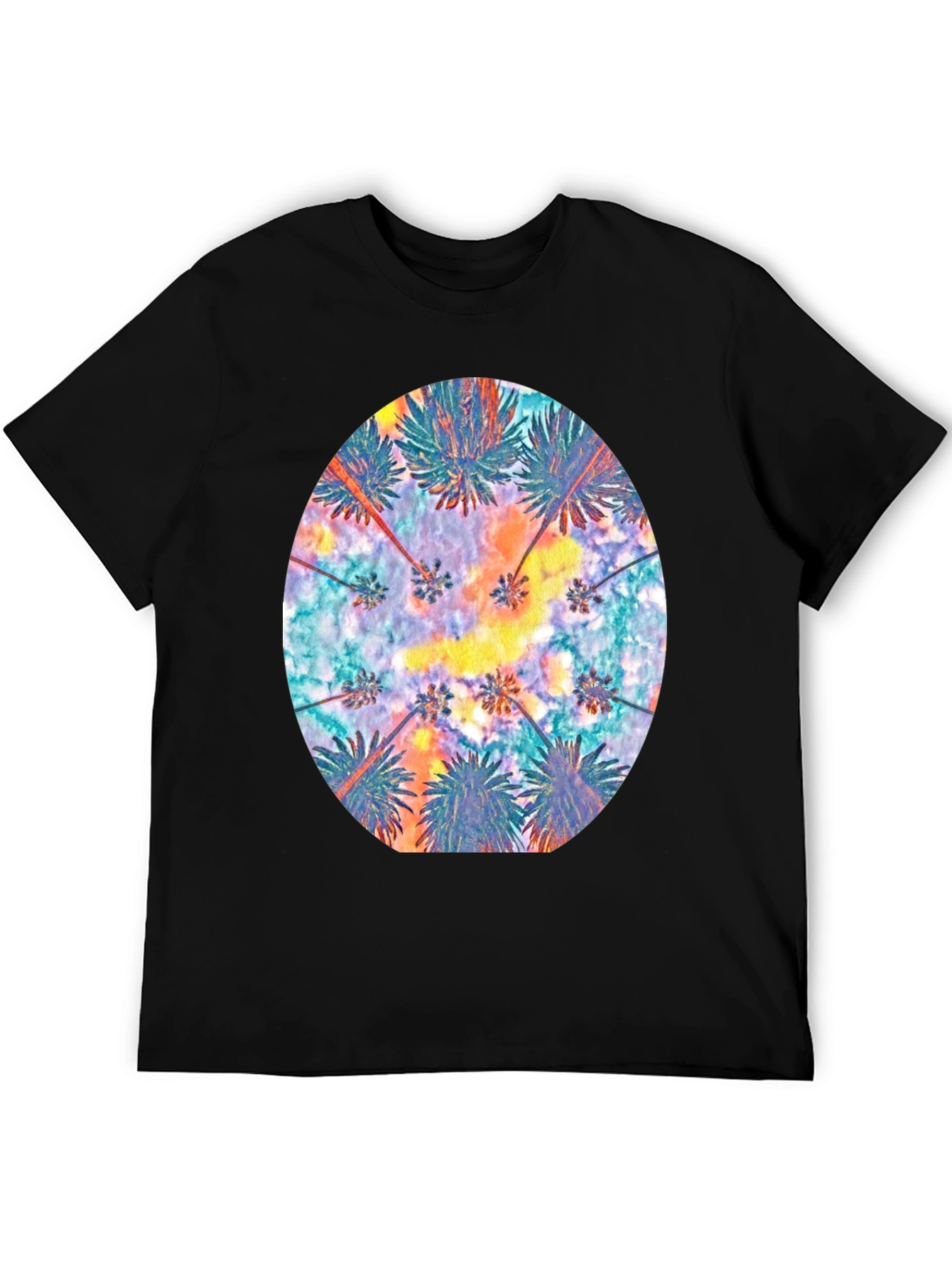 Tropical Palm Tee - Black Cotton Comfort
