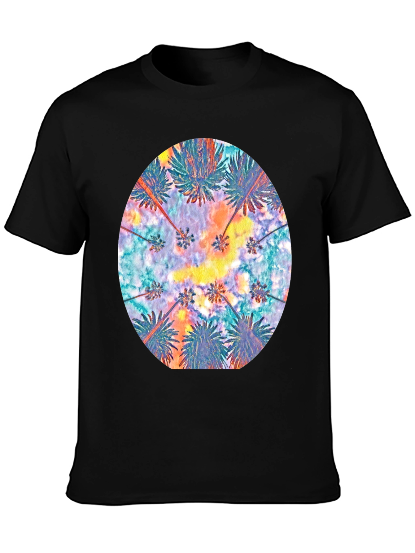 Tropical Palm Tee - Black Cotton Comfort