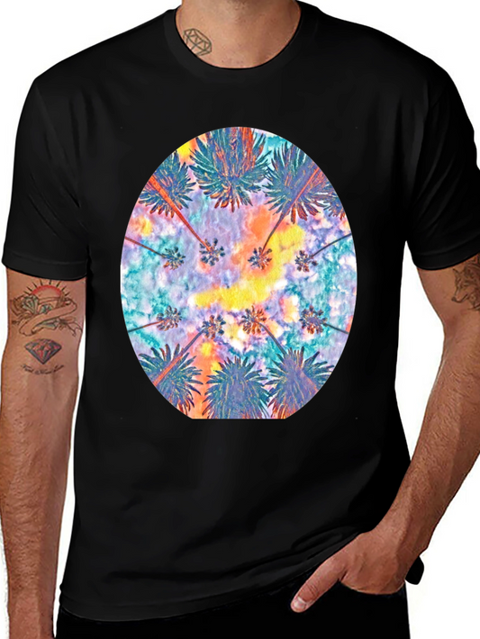 Tropical Palm Tee - Black Cotton Comfort