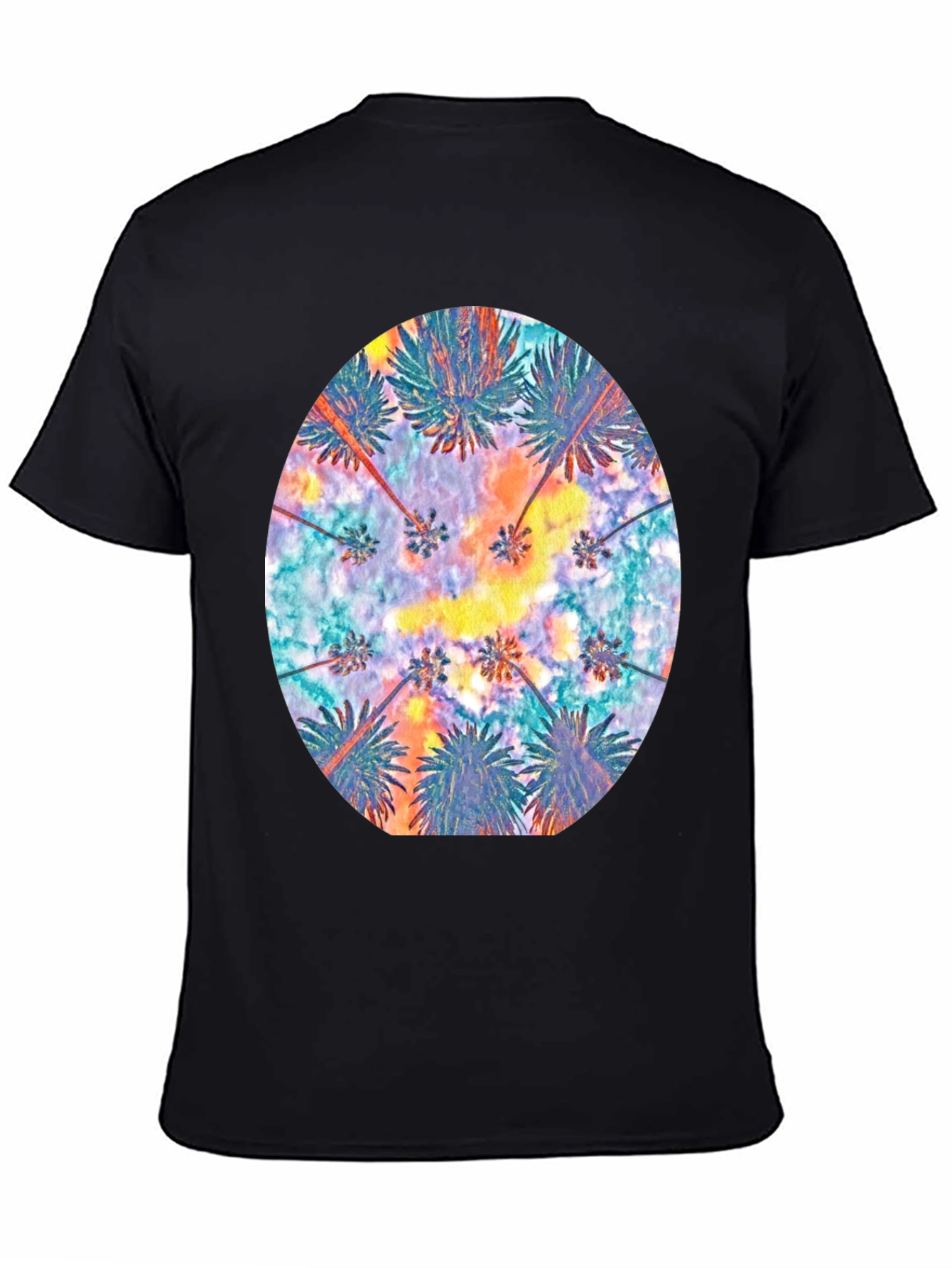 Tropical Palm Tee - Black Cotton Comfort