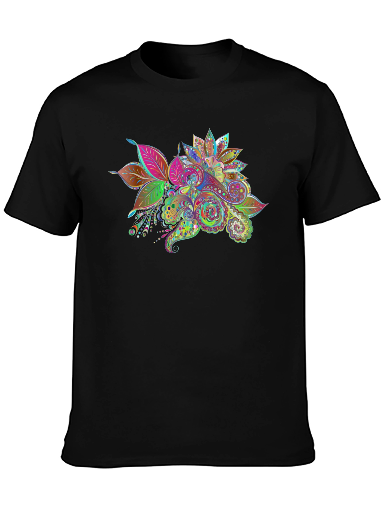 Floral Paisley Print Black T-Shirt