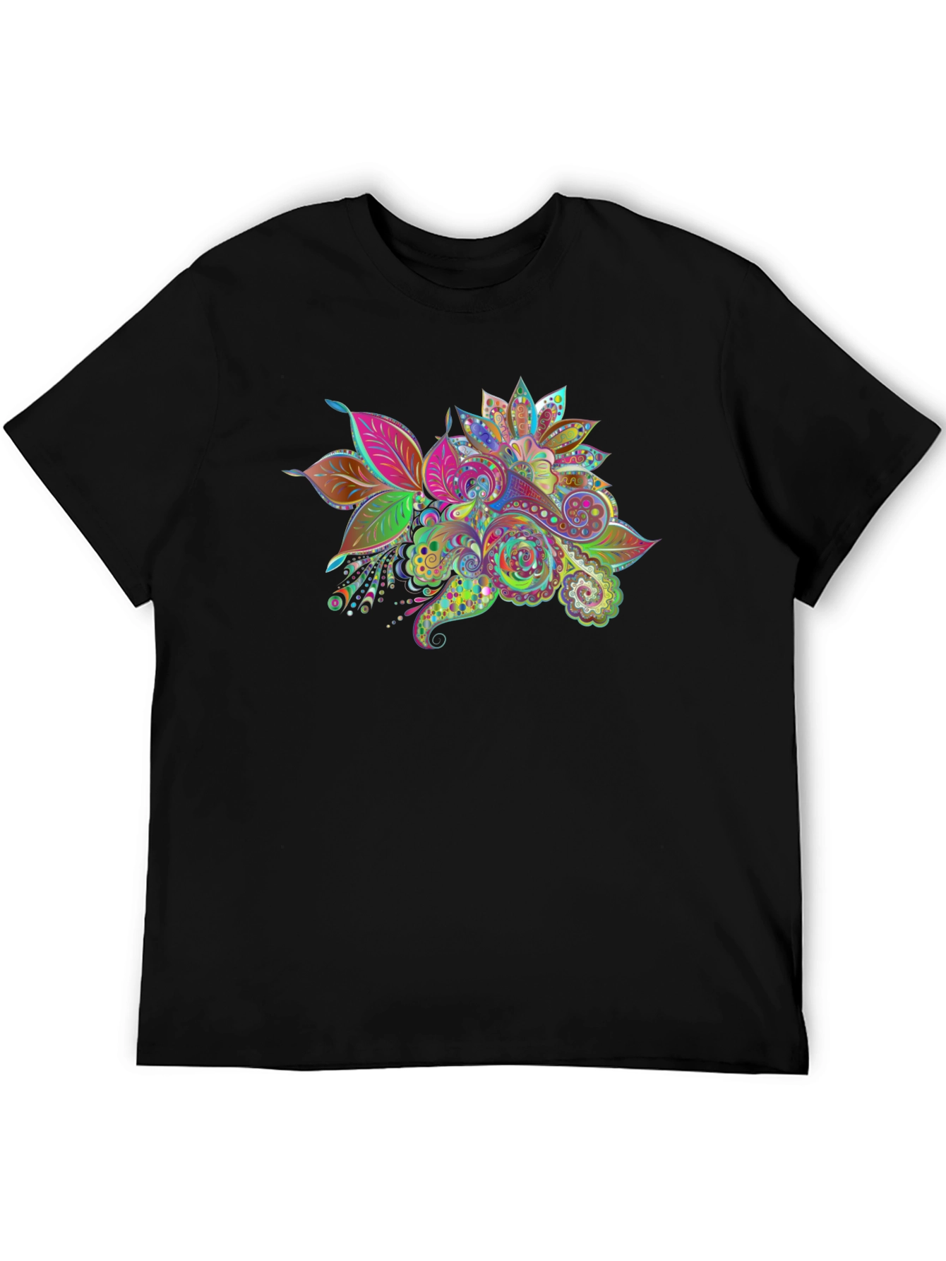 Floral Paisley Print Black T-Shirt