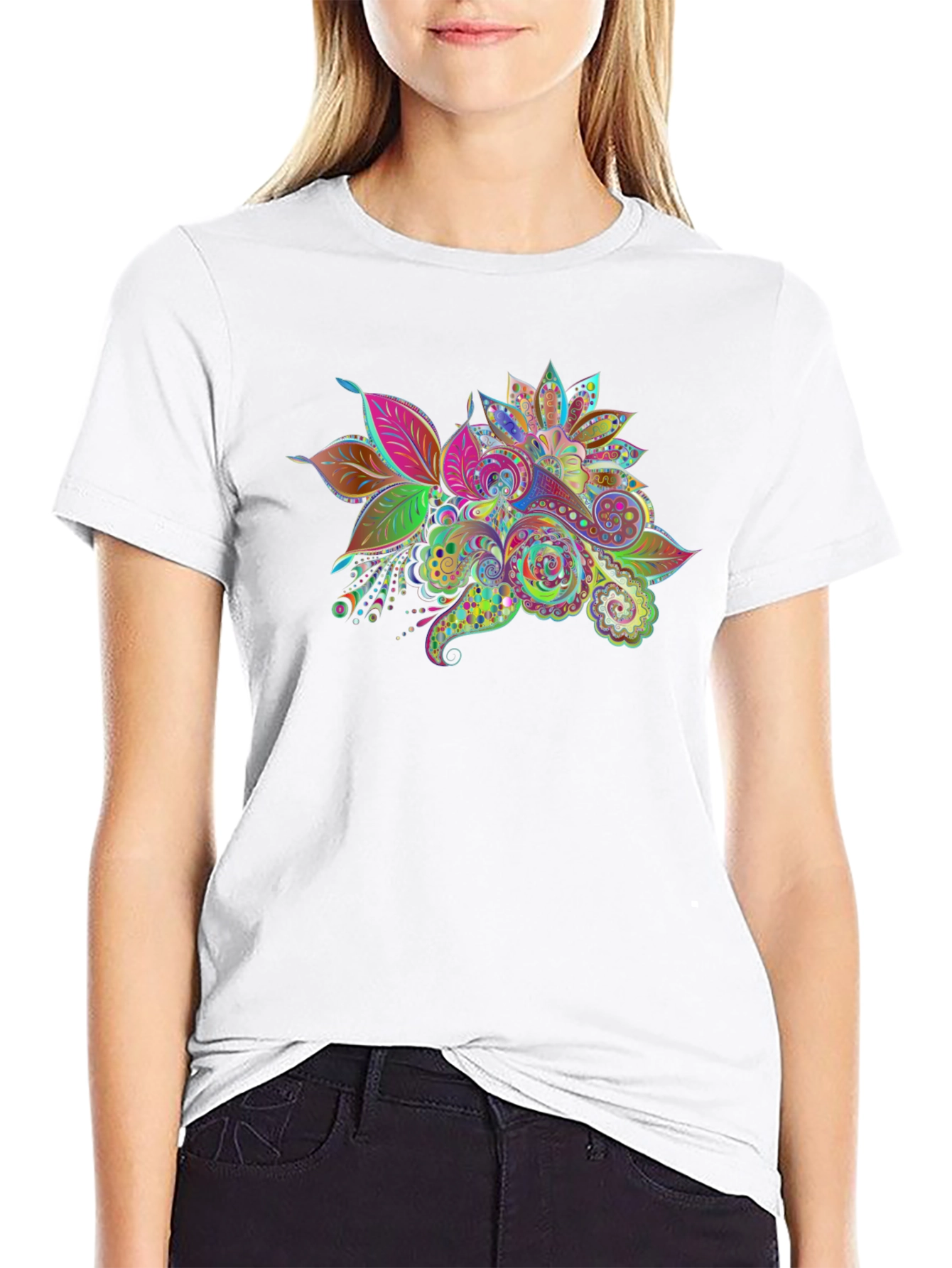 Floral Paisley Print Black T-Shirt
