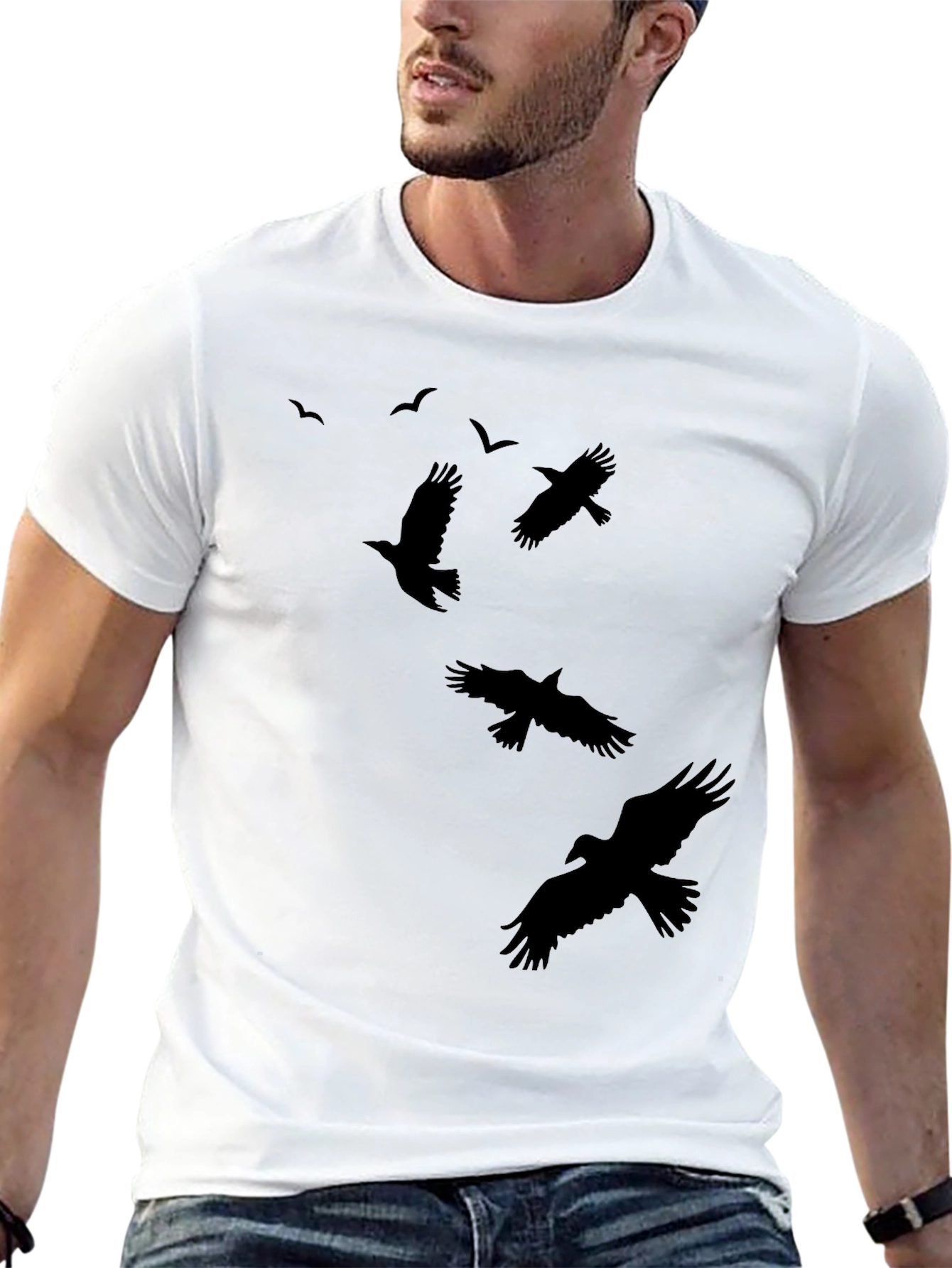 Raven Silhouette Print Black Crew Neck T-Shirt