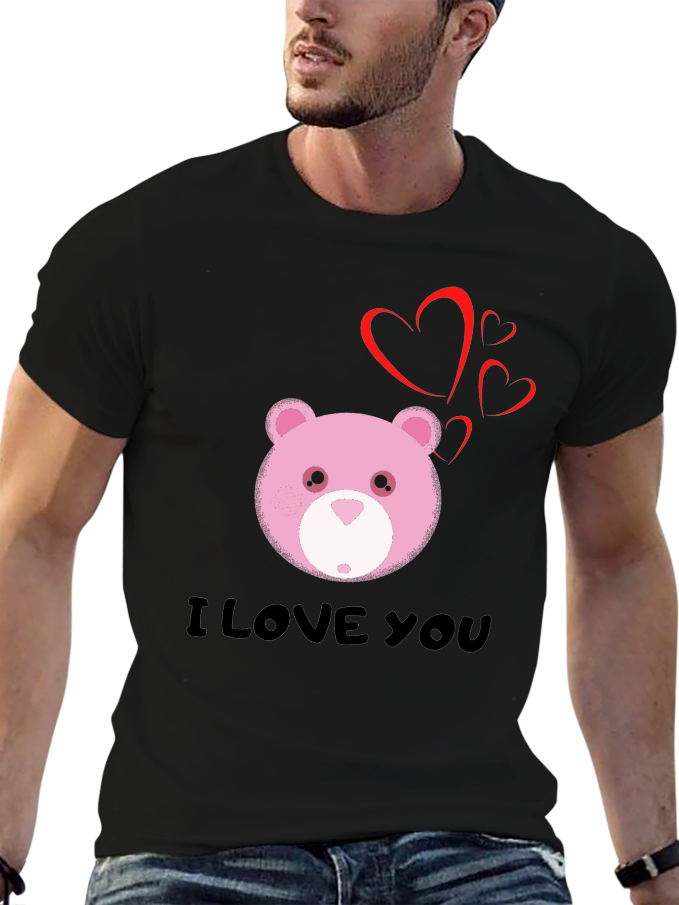 I Love You Bear Graphic Tee - Black