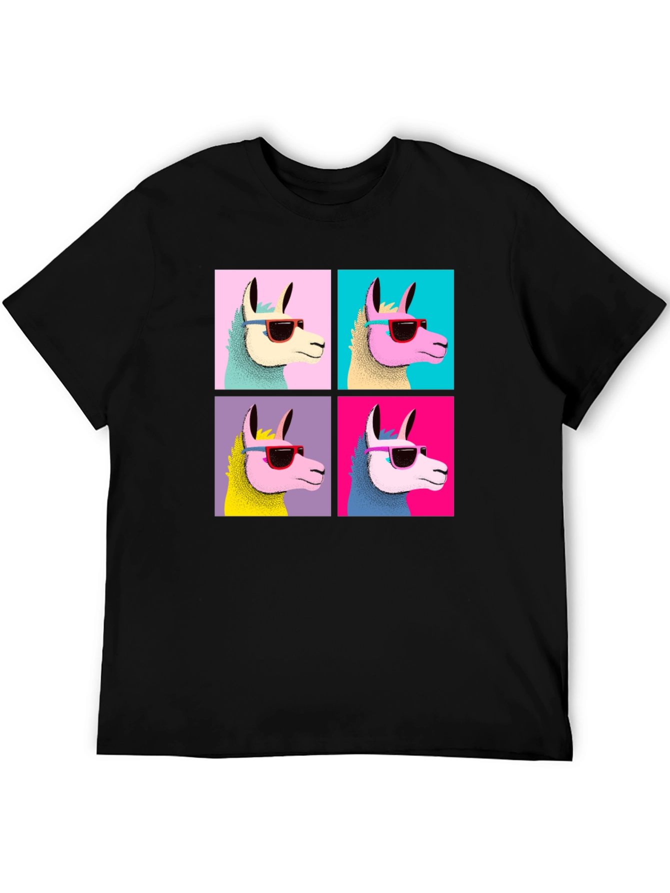Cool Llama Pop Art Black T-Shirt