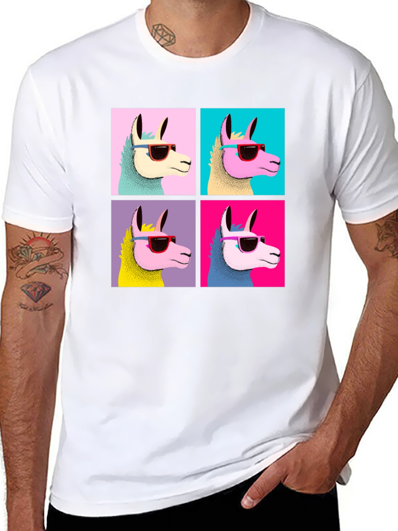 Cool Llama Pop Art Black T-Shirt