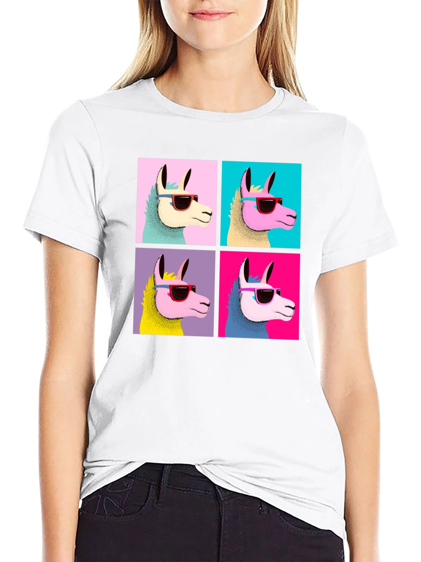 Cool Llama Pop Art Black T-Shirt