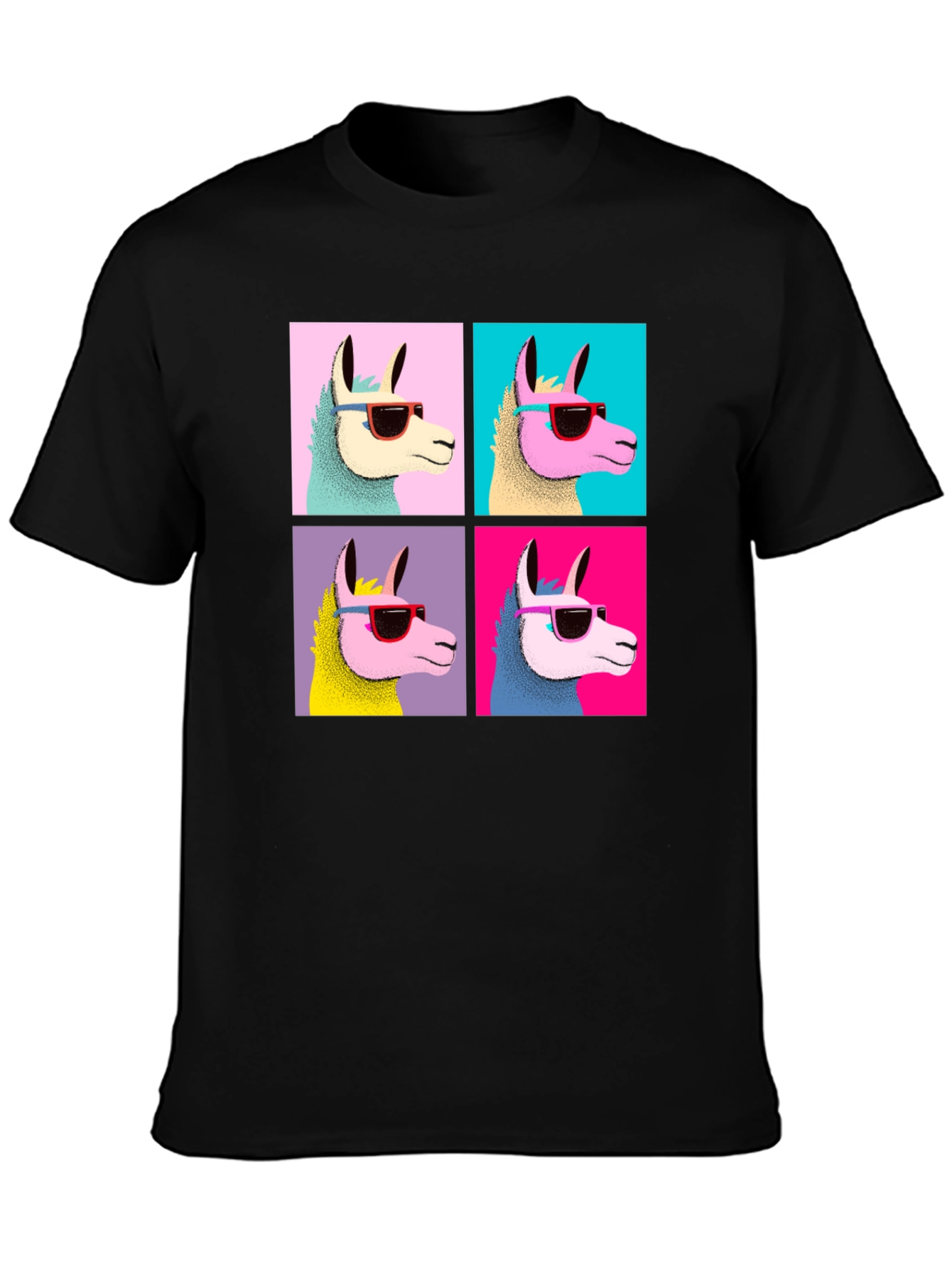Cool Llama Pop Art Black T-Shirt