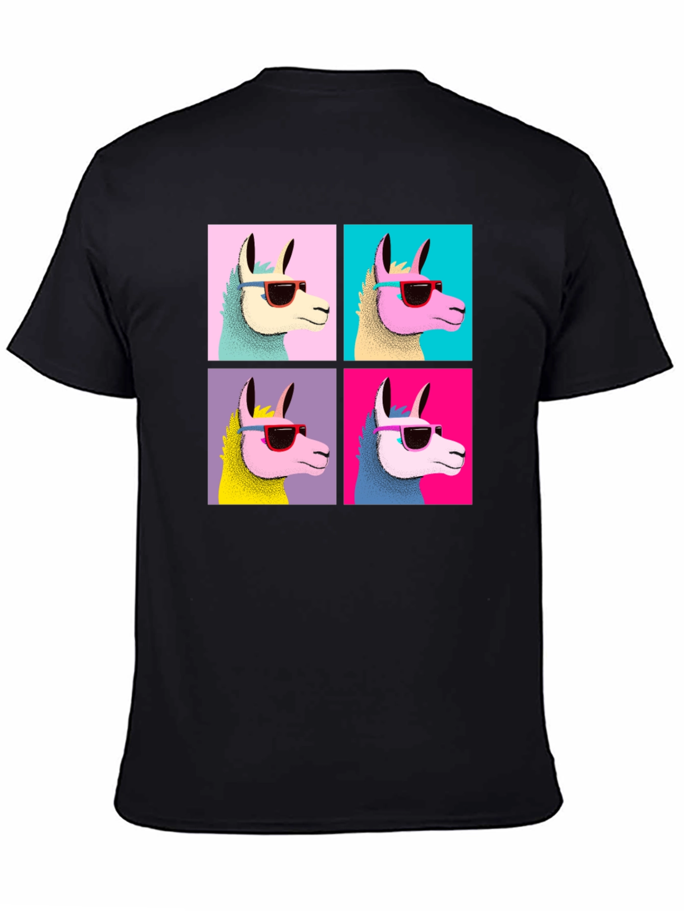 Cool Llama Pop Art Black T-Shirt