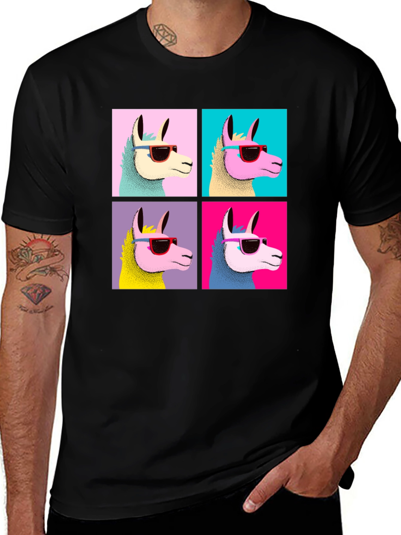 Cool Llama Pop Art Black T-Shirt