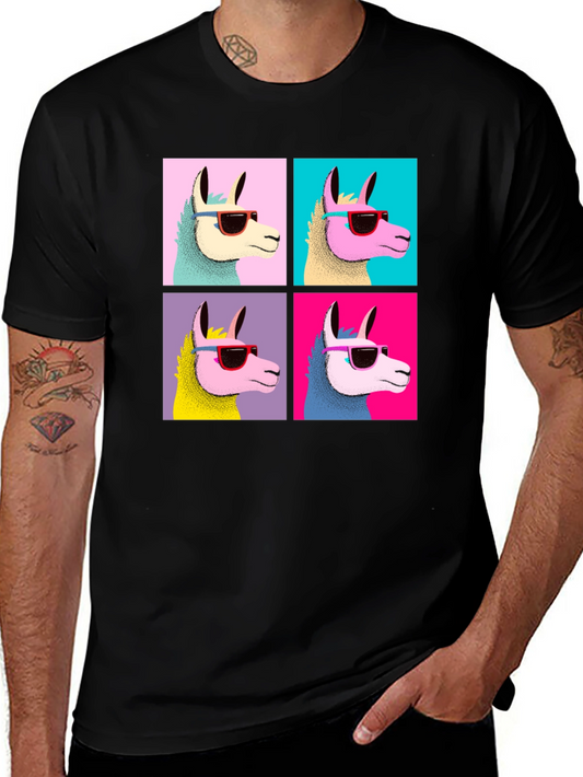 Cool Llama Pop Art Black T-Shirt
