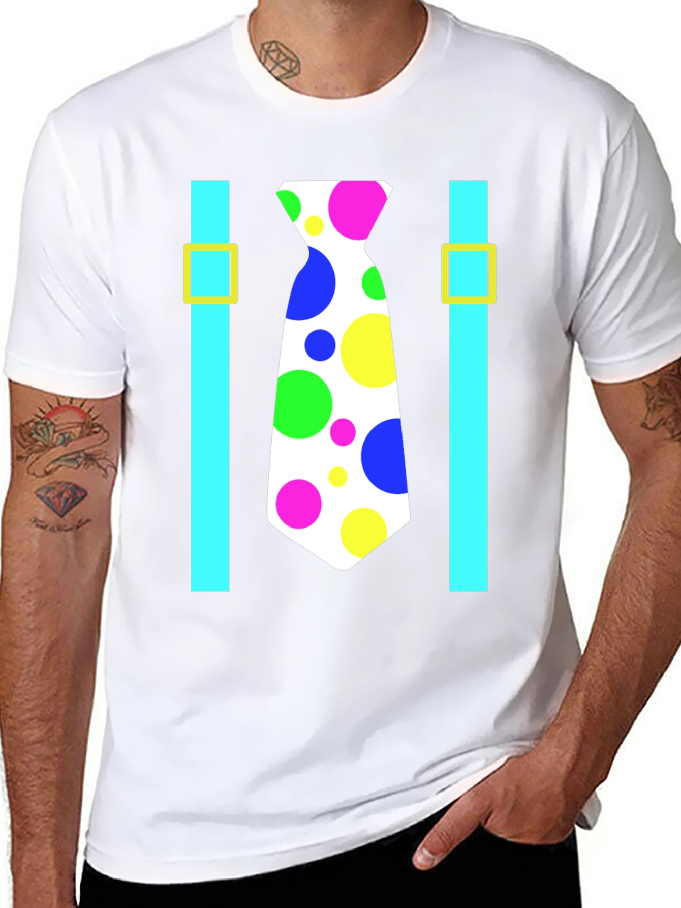 Clown Tie Suspender T-Shirt - Novelty Fun Costume Tee