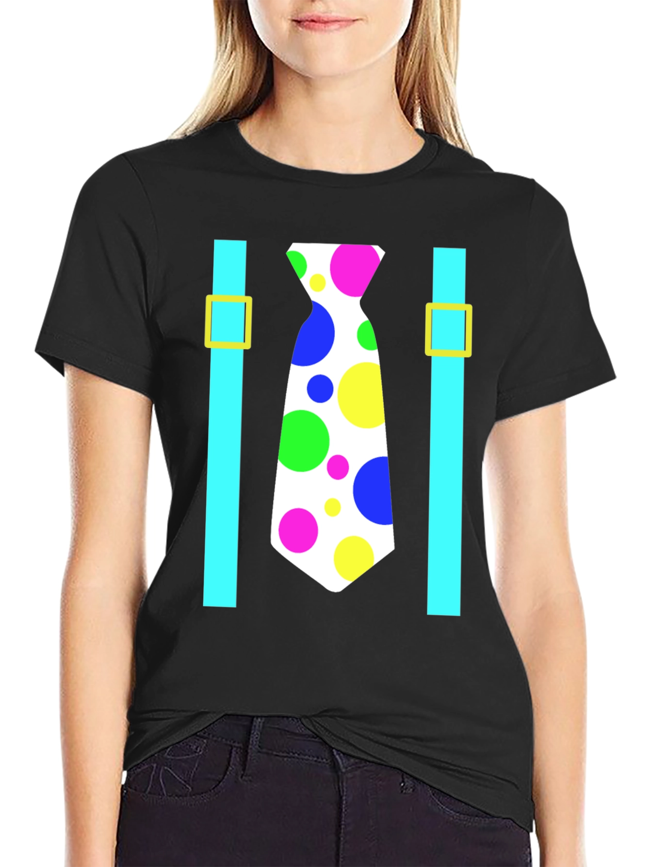 Clown Tie Suspender T-Shirt - Novelty Fun Costume Tee