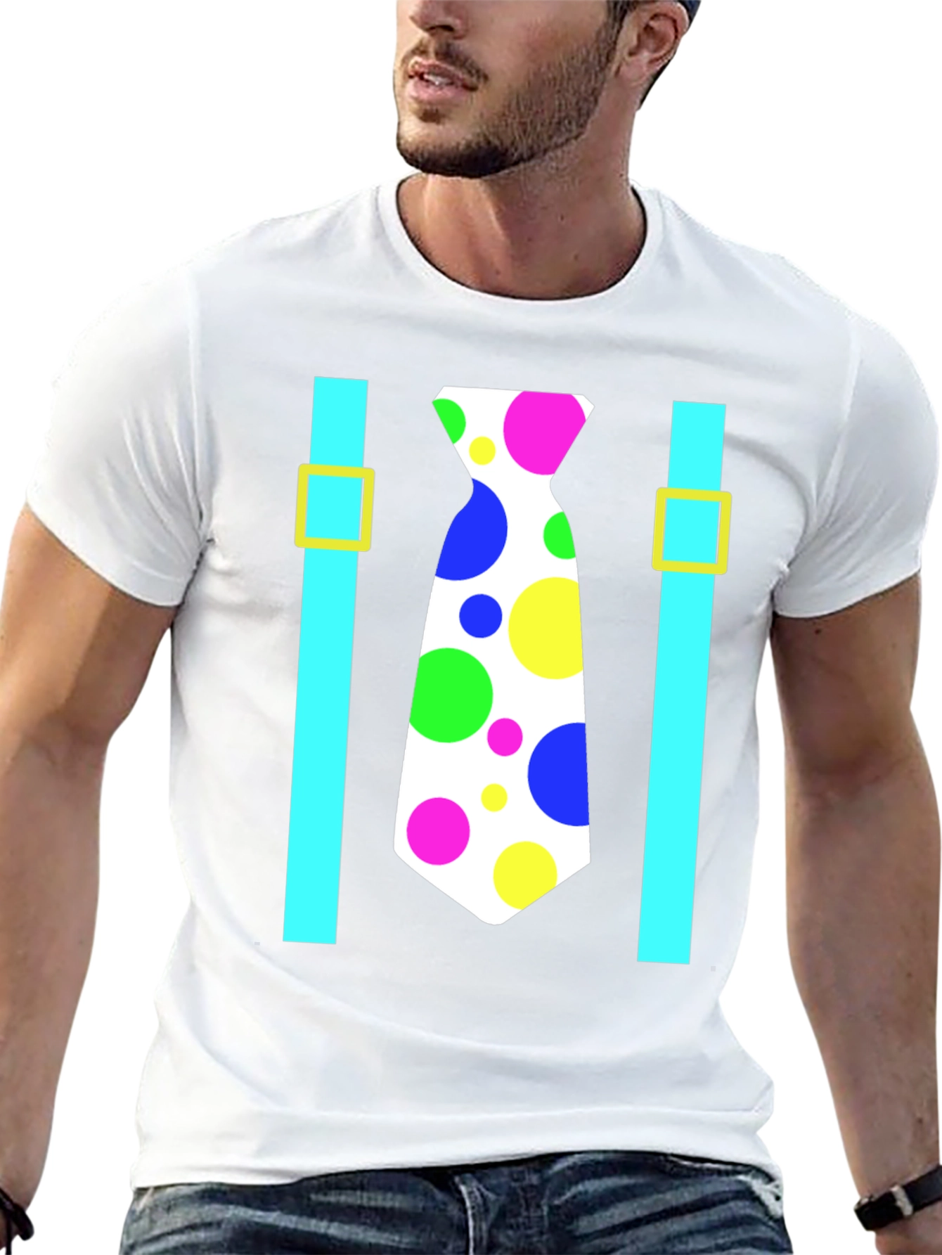 Clown Tie Suspender T-Shirt - Novelty Fun Costume Tee