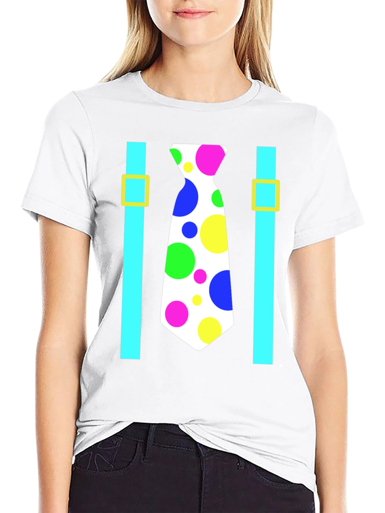 Clown Tie Suspender T-Shirt - Novelty Fun Costume Tee