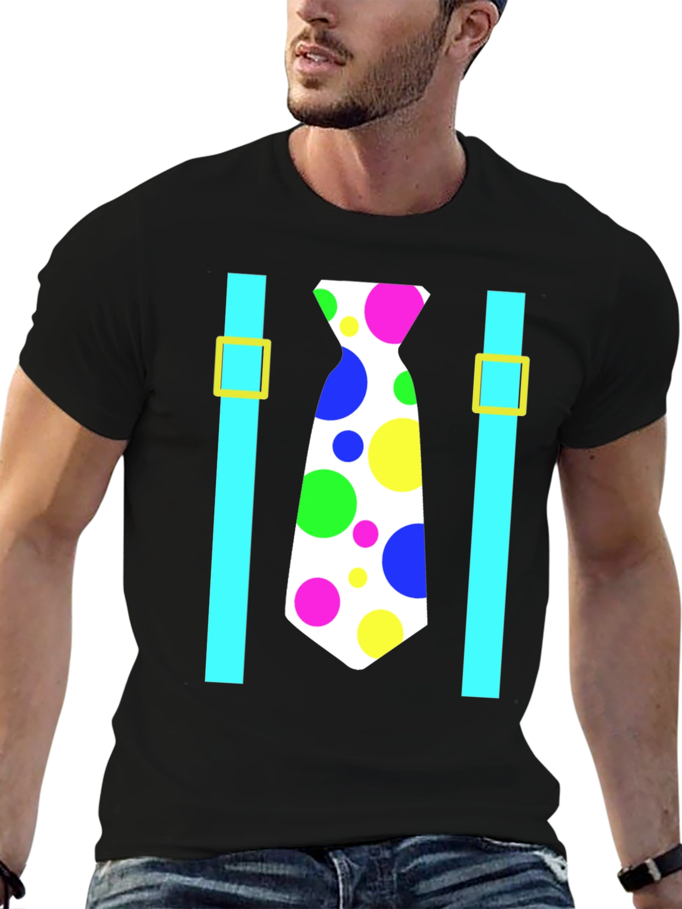 Clown Tie Suspender T-Shirt - Novelty Fun Costume Tee