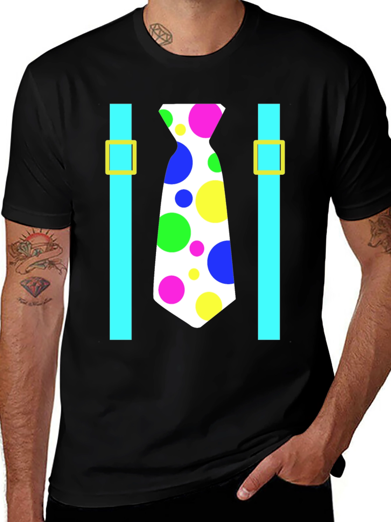 Clown Tie Suspender T-Shirt - Novelty Fun Costume Tee