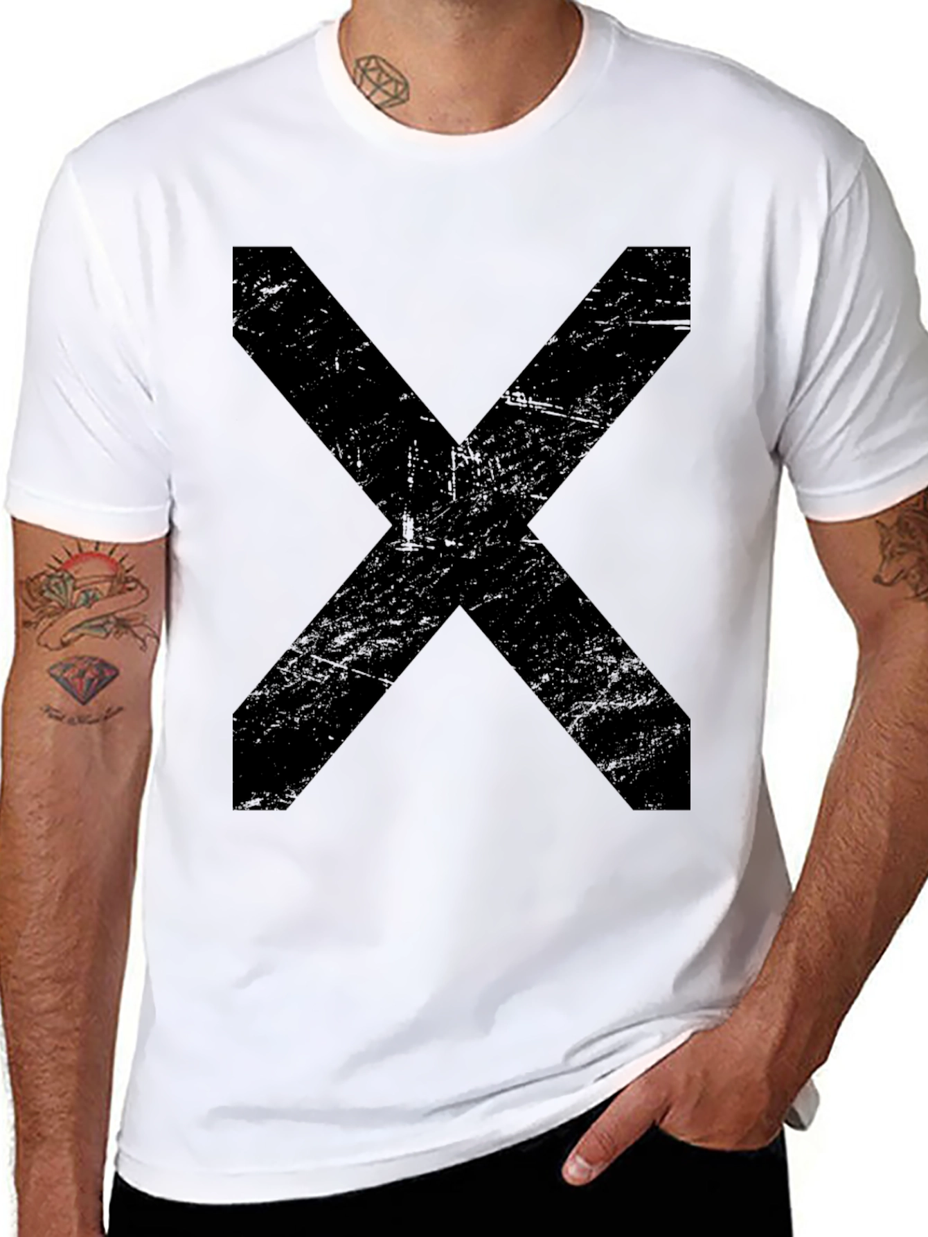 Mens Black T-Shirt with Bold X Design