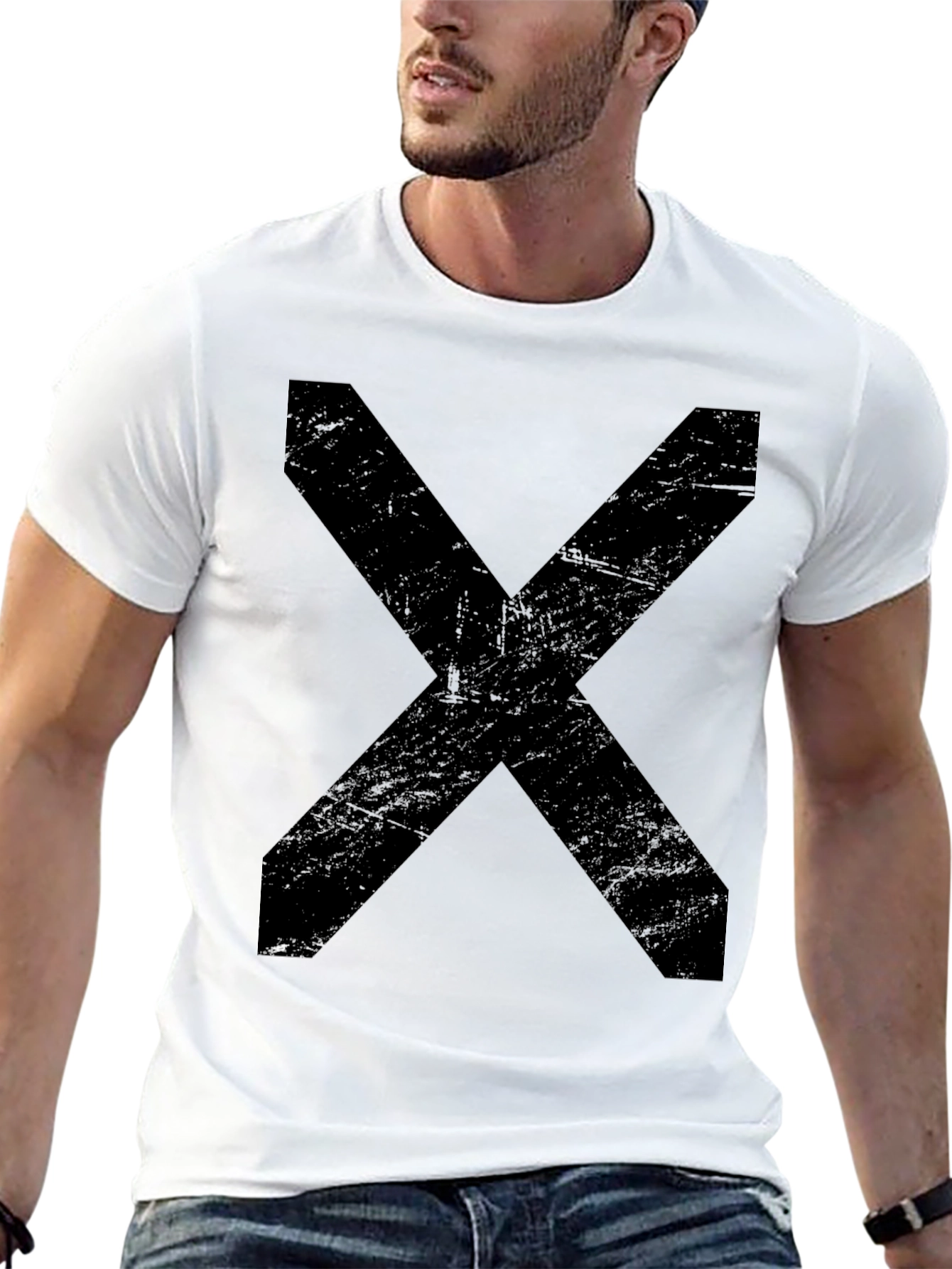 Mens Black T-Shirt with Bold X Design